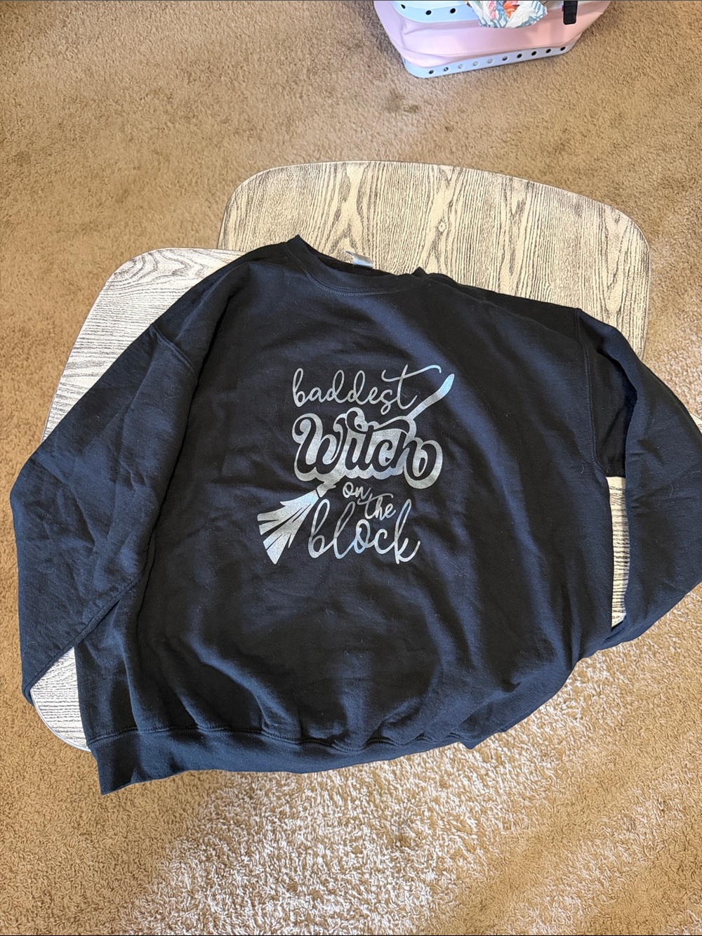 Baddest Witch on the Block Black Halloween Graphic Crewneck Sweatshirt Size L